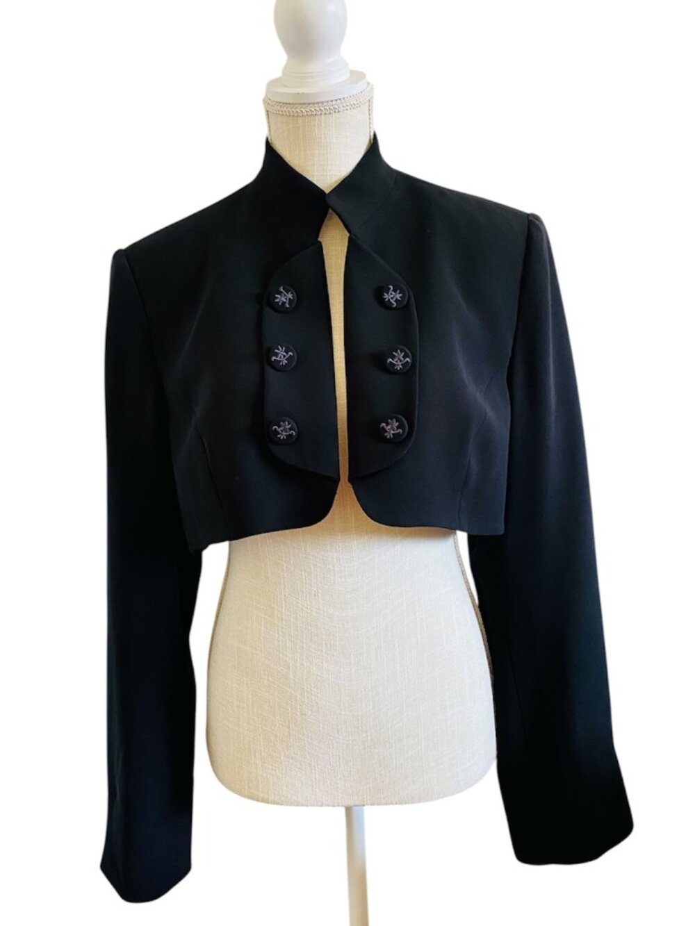 NWT Tristan & Iseut Black Cropped Bolero Jacket Military Embroidered Fit L Sz XL - Picture 2 of 9